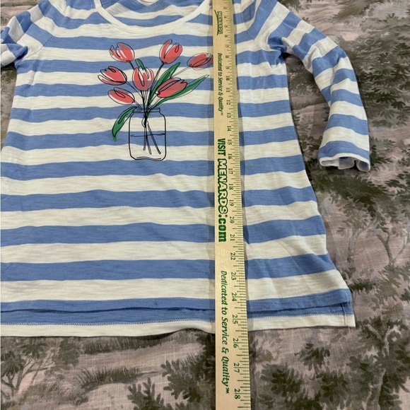 Talbots Blue and White Long Sleeve Tee with Botanical Print - Picture 4 of 7